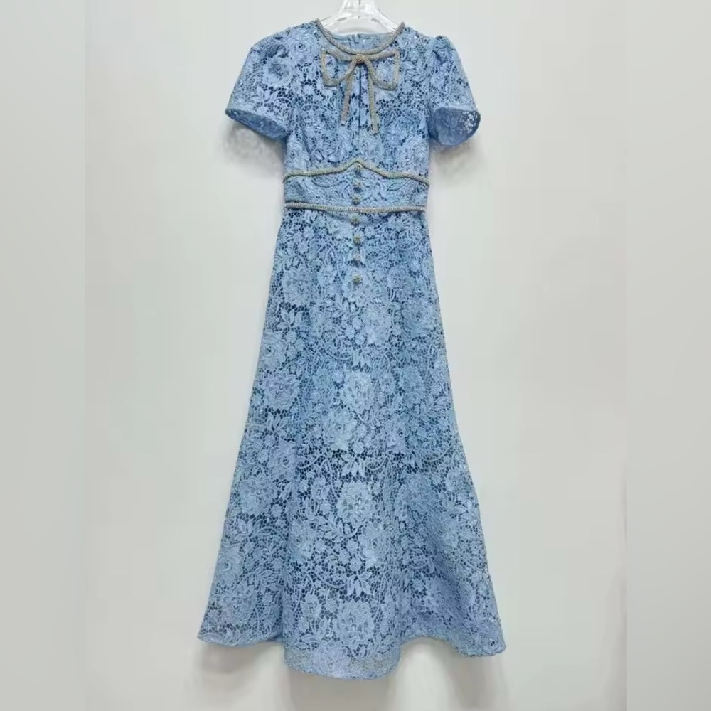 Elegant Blue Lace Dress